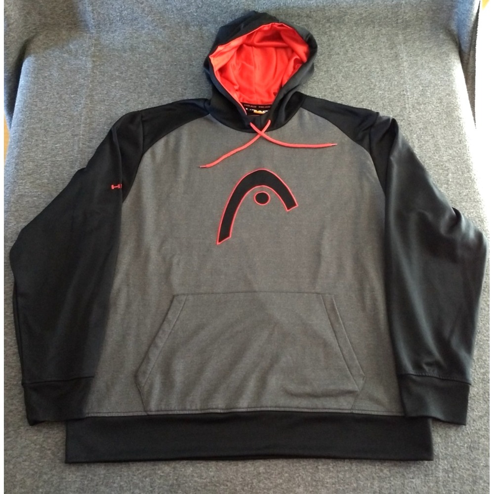 HEAD Hoodie‎ Sweatshirt Mens 2XL Black Gray Tennis Embroidered Logo Pocket XXL